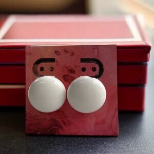 Vintage Trifari White Round Disc Clip-On Earrings